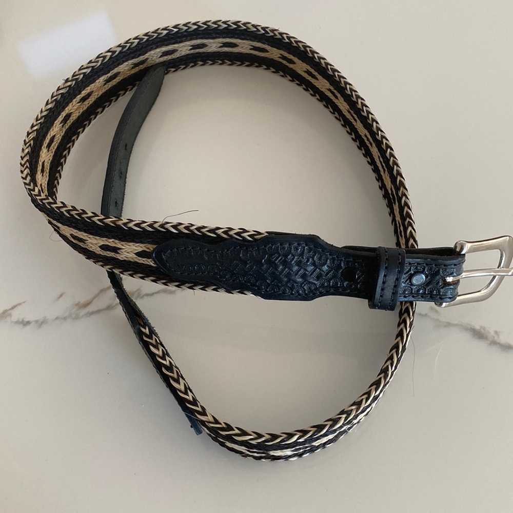 Woven horse hair Black and Natural Braided Men's Belt